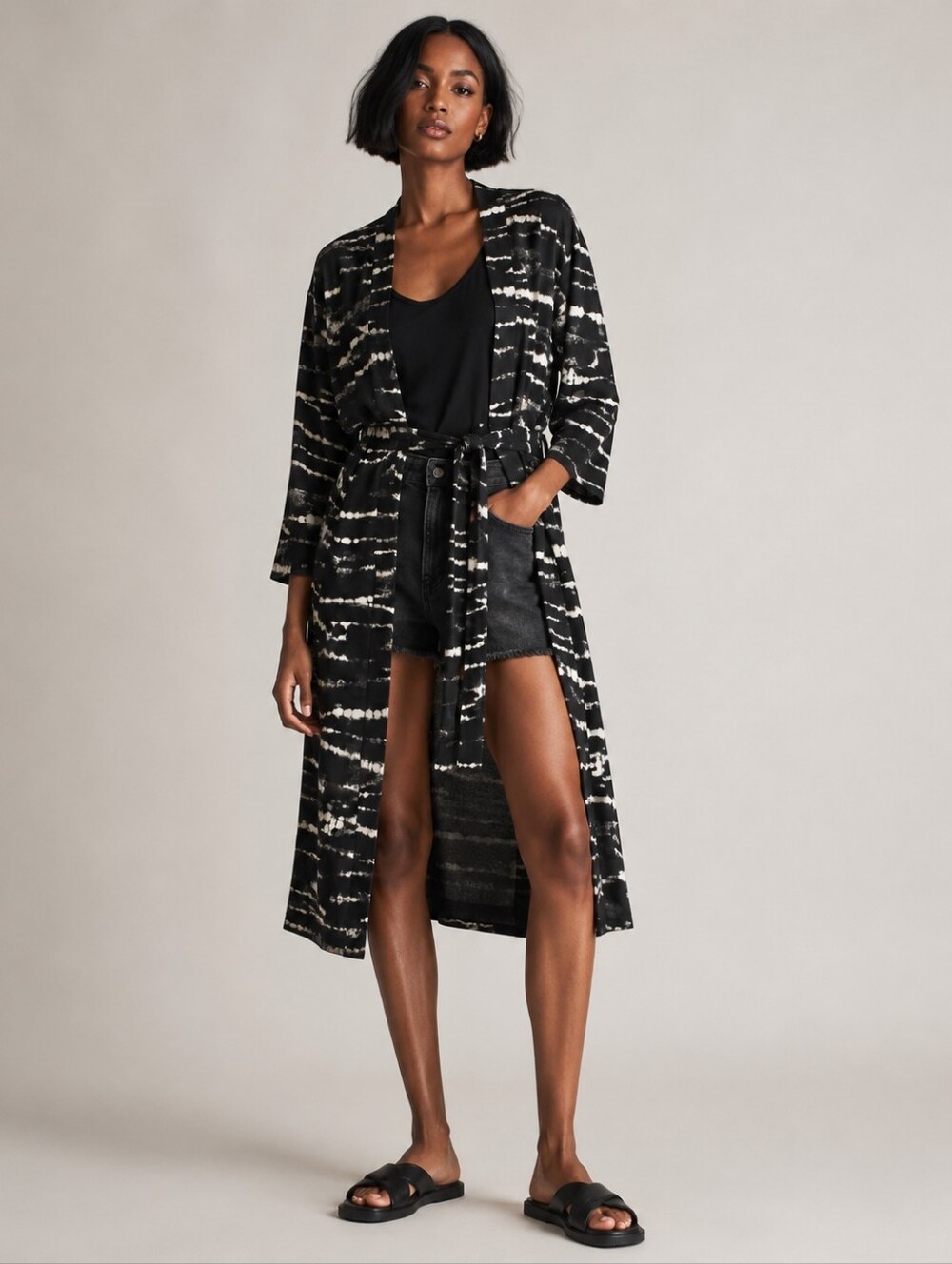 AllSaints Women's Black Odelia Tie Kimono  Size 2, lined, 2 pockets